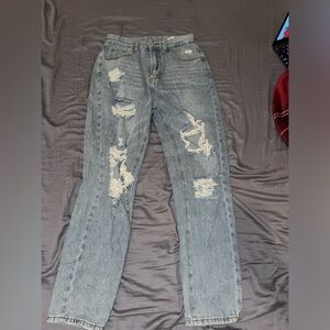 shein lightwash high rise distressed mom jeans size 6